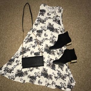 Black and white loose summer tank top dress